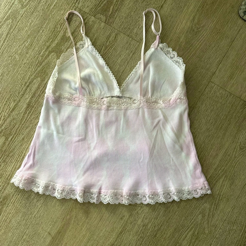 Vintage Cotton Ribbed Cropped Camisole w Lace trim - Picture 6 of 9
